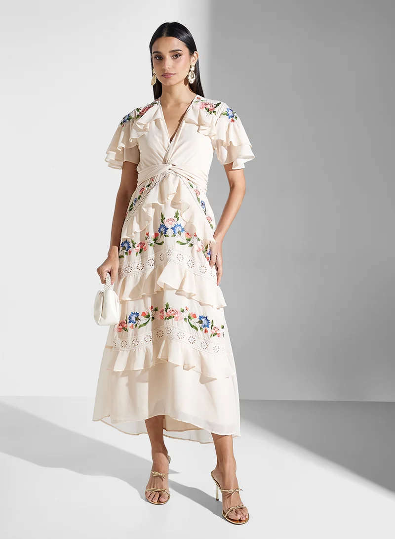 Hope & Ivy Floral Ruffle Midi Dress