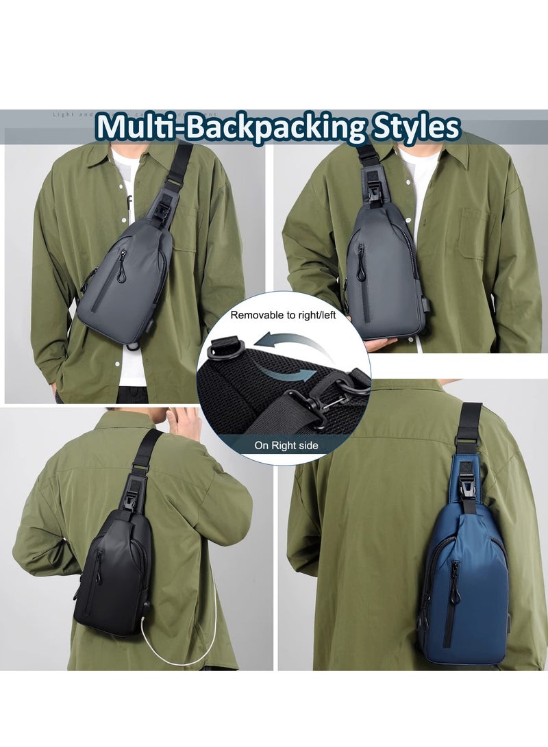 MIXDE Crossbody Sling Bag, Body Chest Shoulder Bag for Men Women Casual Shoulder Backpack Bag, Waterproof Leather Chest Casual Daypack with Usb Charging Port for Travel Hiking  - Image 4