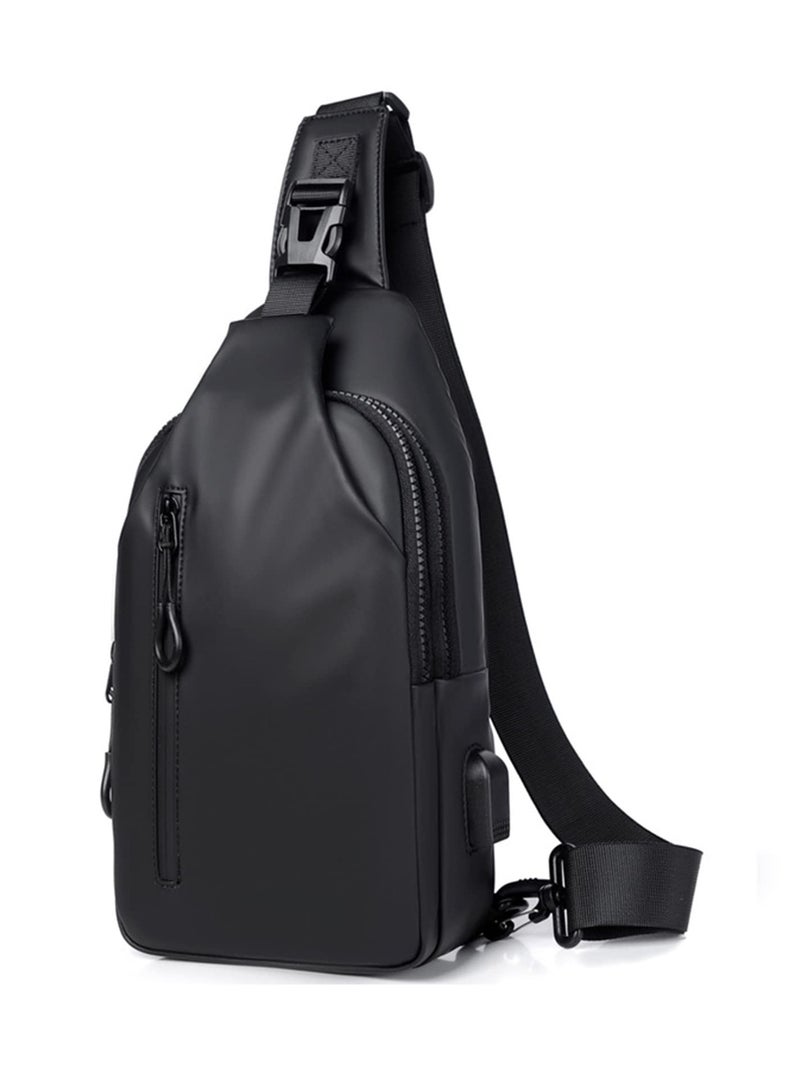 MIXDE Crossbody Sling Bag, Body Chest Shoulder Bag for Men Women Casual Shoulder Backpack Bag, Waterproof Leather Chest Casual Daypack with Usb Charging Port for Travel Hiking  - Image 1