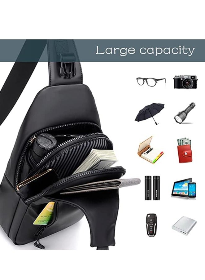 MIXDE Crossbody Sling Bag, Body Chest Shoulder Bag for Men Women Casual Shoulder Backpack Bag, Waterproof Leather Chest Casual Daypack with Usb Charging Port for Travel Hiking  - Image 2