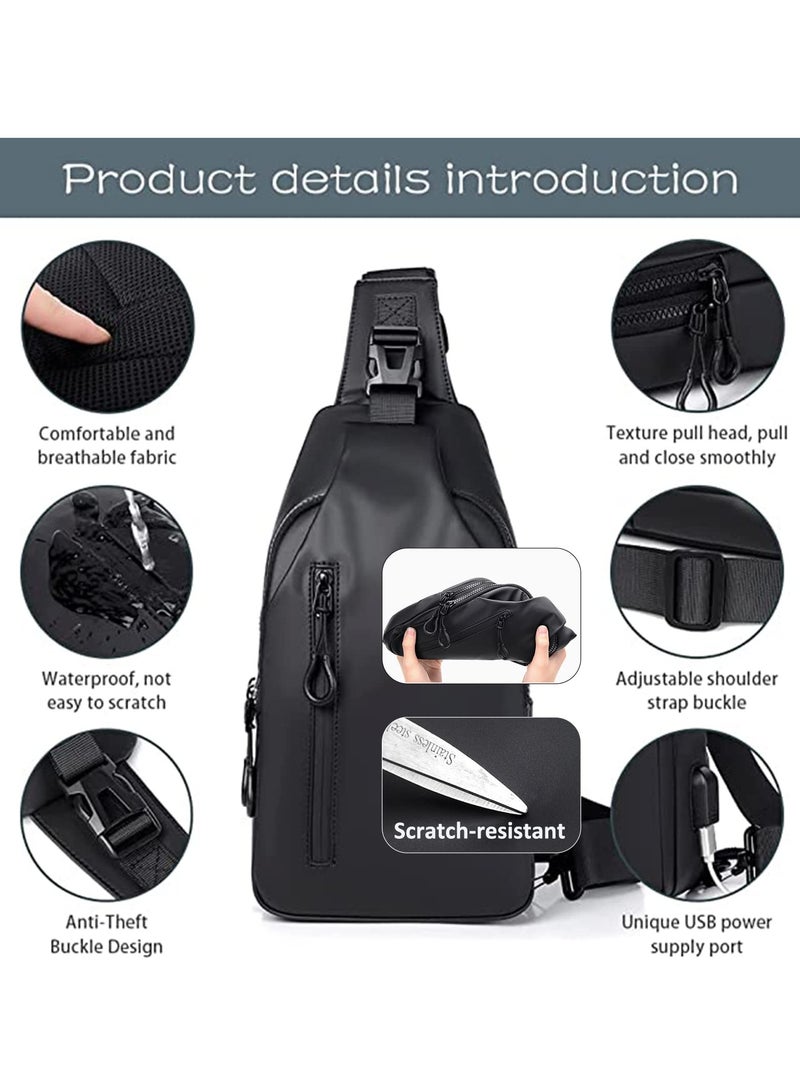 MIXDE Crossbody Sling Bag, Body Chest Shoulder Bag for Men Women Casual Shoulder Backpack Bag, Waterproof Leather Chest Casual Daypack with Usb Charging Port for Travel Hiking  - Image 3