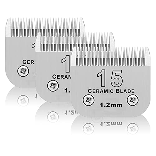 DODAER 3 Pack 15 Detachable Pet Dog Grooming Ceramic BladesCompatible with AndisOster A5Wahl KM10 SeriesSize 15 Blade 364Inch 12MM Cut Length - Image 1
