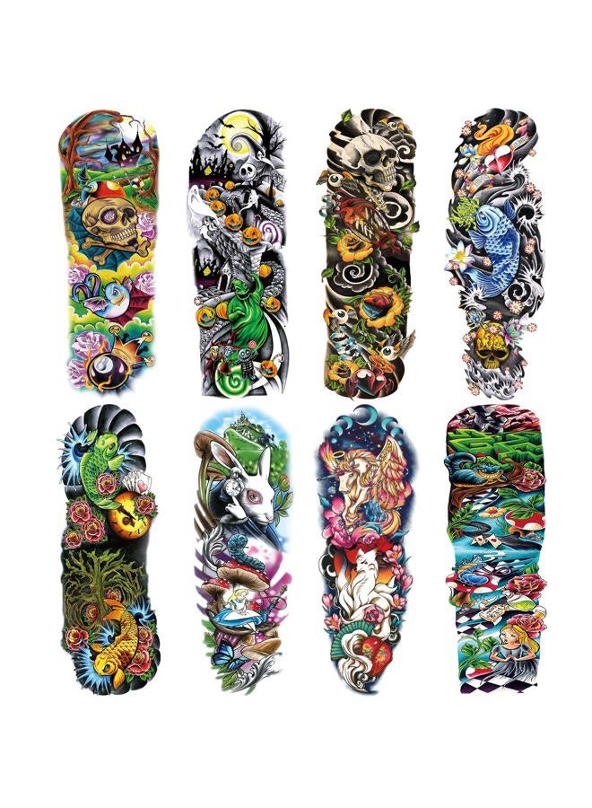 Briyhose Realistic Colorful Temporary Tattoo Sleeves, Full Arm Watercolor Halloween Fish Horse Fake Sleeve Tattoo For Women Kid, Large Waterproof Rabbit Skull Temp Tatoo Stickers Body Makeup, 8-Sheet - Image 1