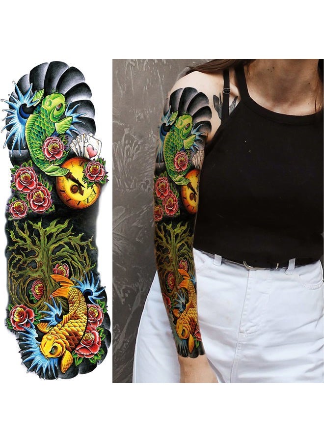 Briyhose Realistic Colorful Temporary Tattoo Sleeves, Full Arm Watercolor Halloween Fish Horse Fake Sleeve Tattoo For Women Kid, Large Waterproof Rabbit Skull Temp Tatoo Stickers Body Makeup, 8-Sheet - Image 3