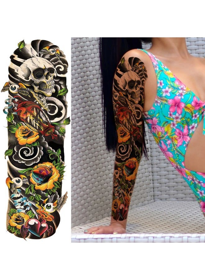 Briyhose Realistic Colorful Temporary Tattoo Sleeves, Full Arm Watercolor Halloween Fish Horse Fake Sleeve Tattoo For Women Kid, Large Waterproof Rabbit Skull Temp Tatoo Stickers Body Makeup, 8-Sheet - Image 4
