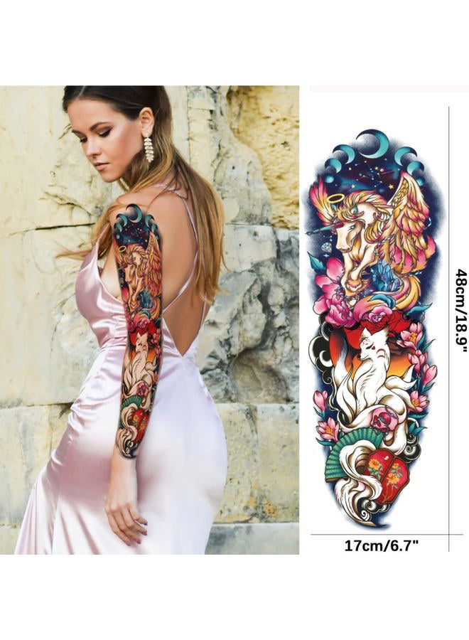 Briyhose Realistic Colorful Temporary Tattoo Sleeves, Full Arm Watercolor Halloween Fish Horse Fake Sleeve Tattoo For Women Kid, Large Waterproof Rabbit Skull Temp Tatoo Stickers Body Makeup, 8-Sheet - Image 5