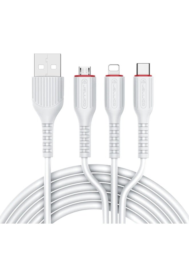 Jellico Mt13 Mata 3-in-1 Super Charge Data Cable with USB-A, Micro USB, Lightning, and USB-C Connectors, White - Image 2