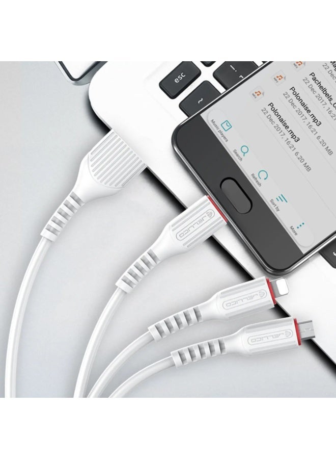 Jellico Mt13 Mata 3-in-1 Super Charge Data Cable with USB-A, Micro USB, Lightning, and USB-C Connectors, White - Image 3