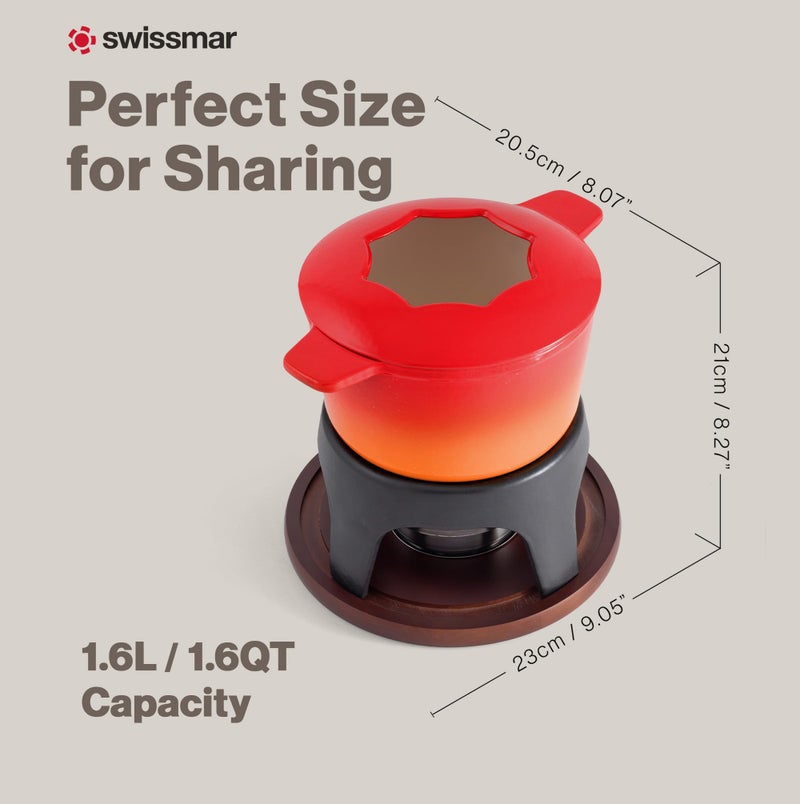 Swissmar Sierra Cast Iron Fondue Set, 1.6 Quart / 1.6 Liter â€“ Perfect for Meat, Cheese, & Chocolate Fondues â€“ Ideal for Family Bonding & Hosting Gifts - 12-Pieces, Gradient Orange - Image 5