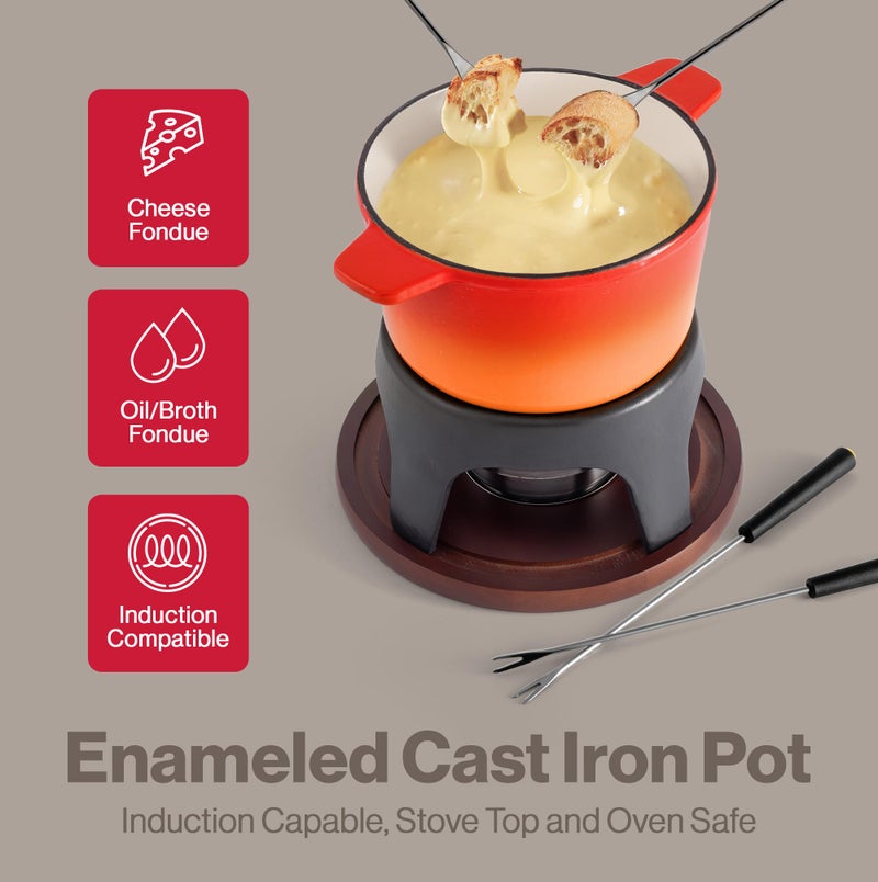 Swissmar Sierra Cast Iron Fondue Set, 1.6 Quart / 1.6 Liter â€“ Perfect for Meat, Cheese, & Chocolate Fondues â€“ Ideal for Family Bonding & Hosting Gifts - 12-Pieces, Gradient Orange - Image 2