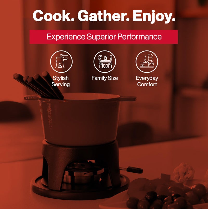 Swissmar Sierra Cast Iron Fondue Set, 1.6 Quart / 1.6 Liter â€“ Perfect for Meat, Cheese, & Chocolate Fondues â€“ Ideal for Family Bonding & Hosting Gifts - 12-Pieces, Gradient Orange - Image 3