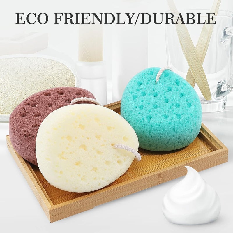 KECUCO 3 Pcs Bath Sponge for Women, Men, Teenager, Body Wash Sponges Loofah Body Scrubber, 3 Colors & Large Size Shower Pouf Cleaning Loofahs for Shower Exfoliating - Image 2