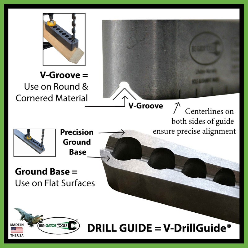 BIG GATOR TOOLS The Original V-DrillGuideÂ®! Big Gator Tools STD1000DGNP Standard Drill Guide Sizes 1/8" - 3/8" - Image 3