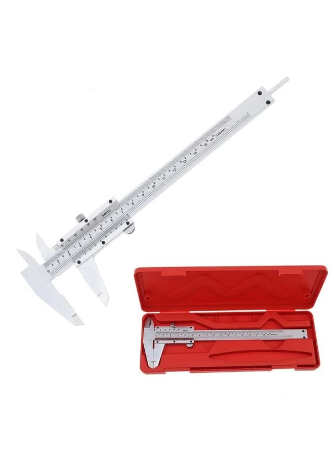 150mm Carbon Steel Vernier Caliper Dual Scale Metric Imperial Inch Thick Red Plastic Box - Image 1