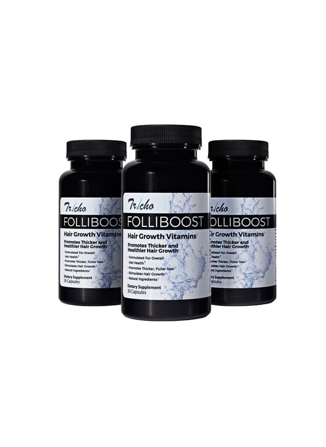 Folliboost - Tricho Hair Growth Vitamins - Biotin, Vitamin C, Zinc & Vitamin B12 - Hair Care Capsules for Thicker, Fuller & Healthier Hair - 3 Pack - Image 1
