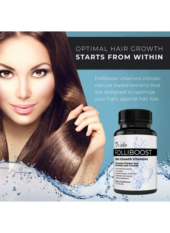 Folliboost - Tricho Hair Growth Vitamins - Biotin, Vitamin C, Zinc & Vitamin B12 - Hair Care Capsules for Thicker, Fuller & Healthier Hair - 3 Pack - Image 1