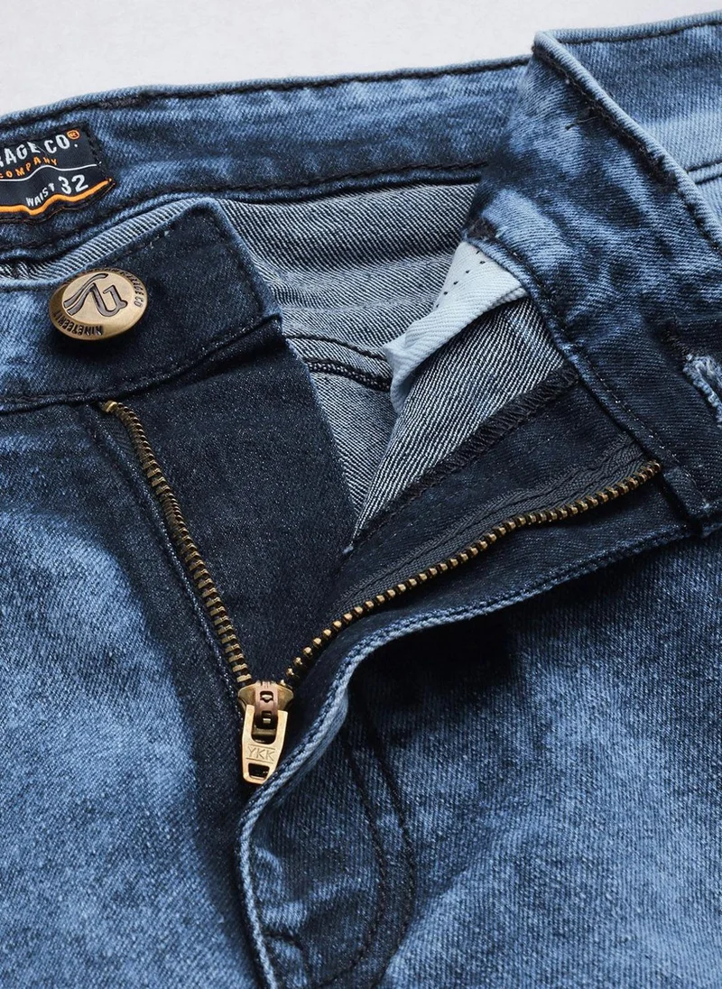 The Indian Garage Co  Men Regular Fit Colorblocked Mid-Rise Stretchable Jeans for Men | Best Price UAE