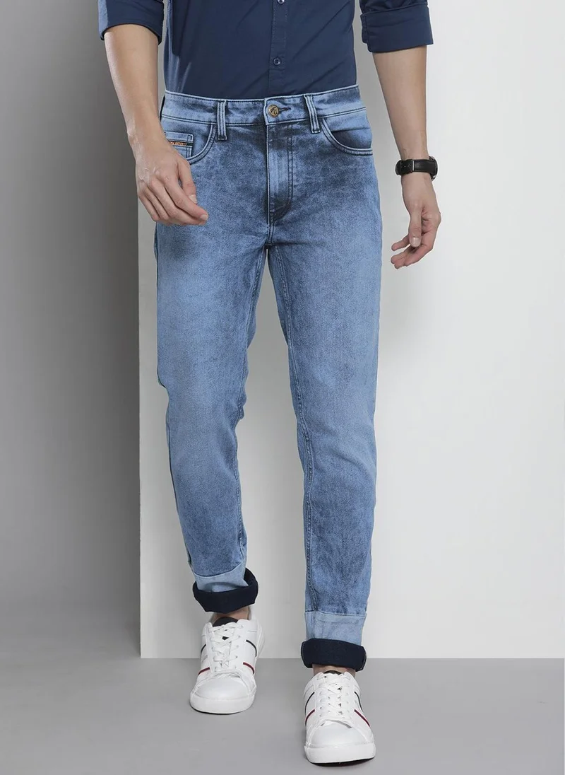 Men Regular Fit Colorblocked Mid-Rise Stretchable Jeans