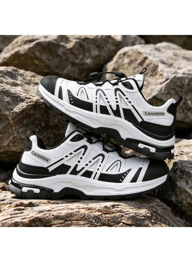 Autumn New Trendy Round-toe Versatile Breathable Lace-up Thick-soled Comfortable Casual Solid Color Comfortable Sports Men's Shoes