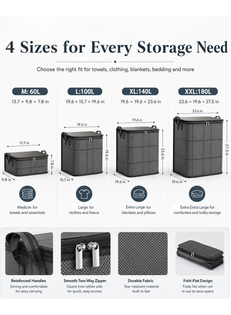 Bincoo 2 Pack (180L+140L) Extra Large Moving Bags with Strong Zippers & Carrying Handles, Storage Bags Storage Totes Closet Organizer Bags, Foldable for Clothes, Moving Supplies, Space Saving, Oversized Storage Bag Organizer for Moving, Traveling（XL+XXL） - Image 2