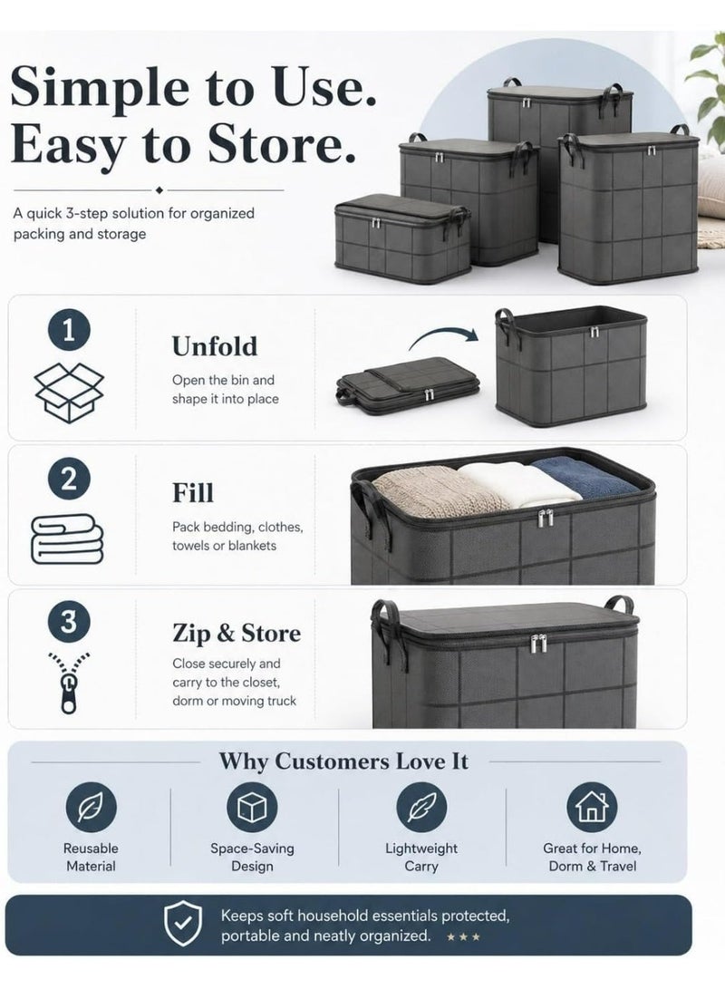 Bincoo 2 Pack (180L+140L) Extra Large Moving Bags with Strong Zippers & Carrying Handles, Storage Bags Storage Totes Closet Organizer Bags, Foldable for Clothes, Moving Supplies, Space Saving, Oversized Storage Bag Organizer for Moving, Traveling（XL+XXL） - Image 5