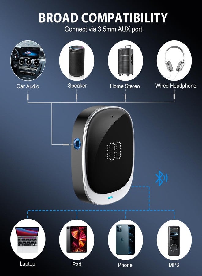 COMSOON AUX Bluetooth Adapter for Car, [LED Screen] Bluetooth 5.3 Receiver for Speaker/Home Stereo/Wired Headphones, 3.5mm Wireless Audio Receiver for Hands-free Call/Music, Dual Connection - Image 2