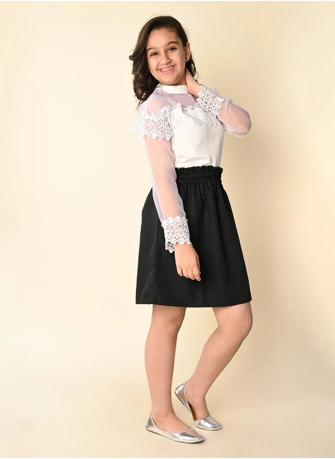 LILPICKS Stylish Lace Top with Plain Skirt Set