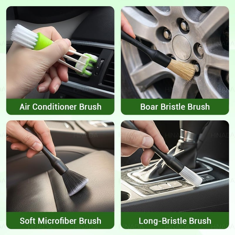 HiNADA 12pcs Car Cleaning Kits, Car Window Cleaner Tool, Soft Car Detailing Brush Kit Interior Exterior Dust Removal Brushes Tool for Automotive Engine, Leather, Dashboard, Vents - Image 3