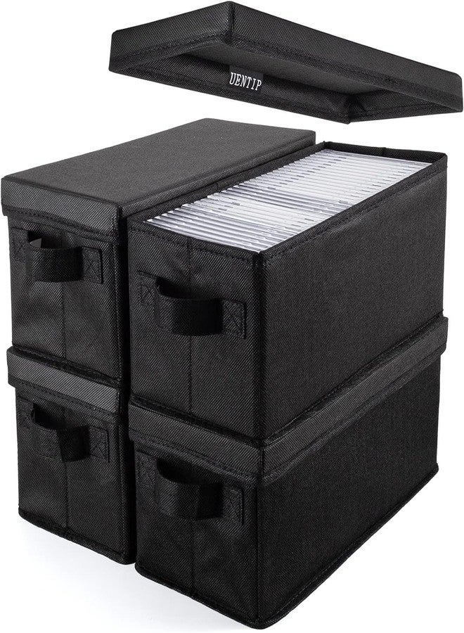 UENTIP CD Storage Boxes - Pack of 4 CD Case Storage - 13.2" x 5.9" x 5.3", Holds 30 Full CDs, 60 Slim CDs, 165 Discs in Sleeves - Black (4pack-black) - Image 1
