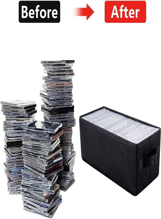 UENTIP CD Storage Boxes - Pack of 4 CD Case Storage - 13.2" x 5.9" x 5.3", Holds 30 Full CDs, 60 Slim CDs, 165 Discs in Sleeves - Black (4pack-black) - Image 3