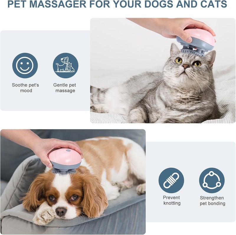 Ankilo Upgraded Handheld Pet Massager for Dogs and Cats Electric Cat Dog Massager with 4 Rotatable Massage Heads Three Modes for Relieving Tight Stiffness Muscles Promote Bonding Pink - Image 3