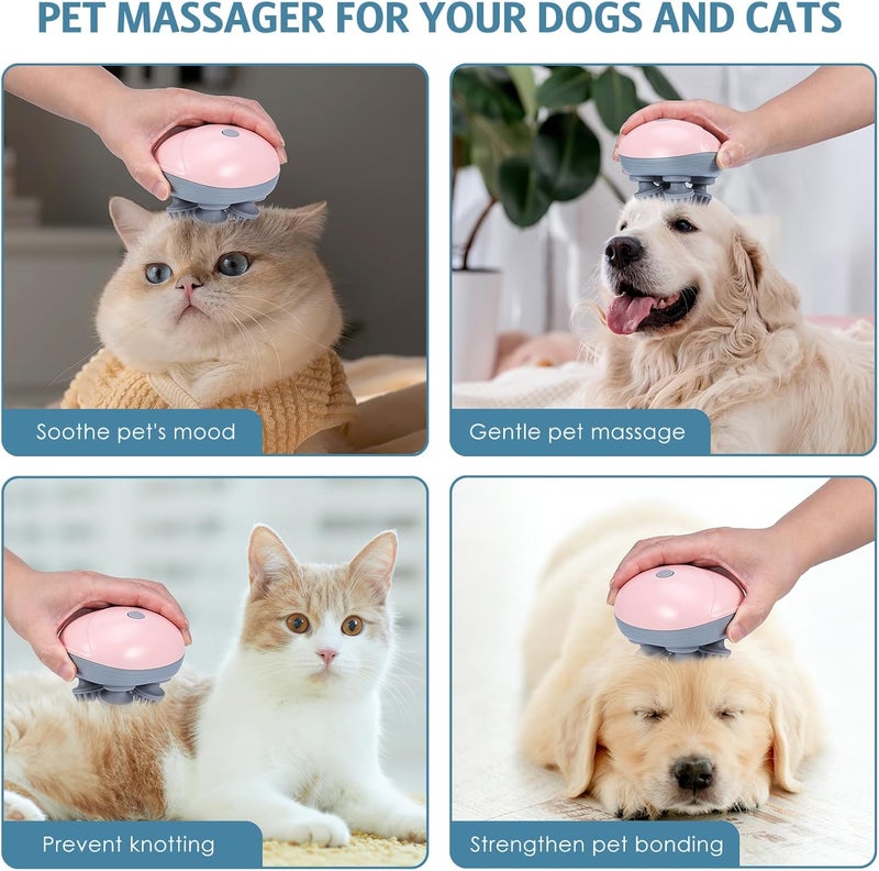 Ankilo Upgraded Handheld Pet Massager for Dogs and Cats Electric Cat Dog Massager with 4 Rotatable Massage Heads Three Modes for Relieving Tight Stiffness Muscles Promote Bonding Pink - Image 2