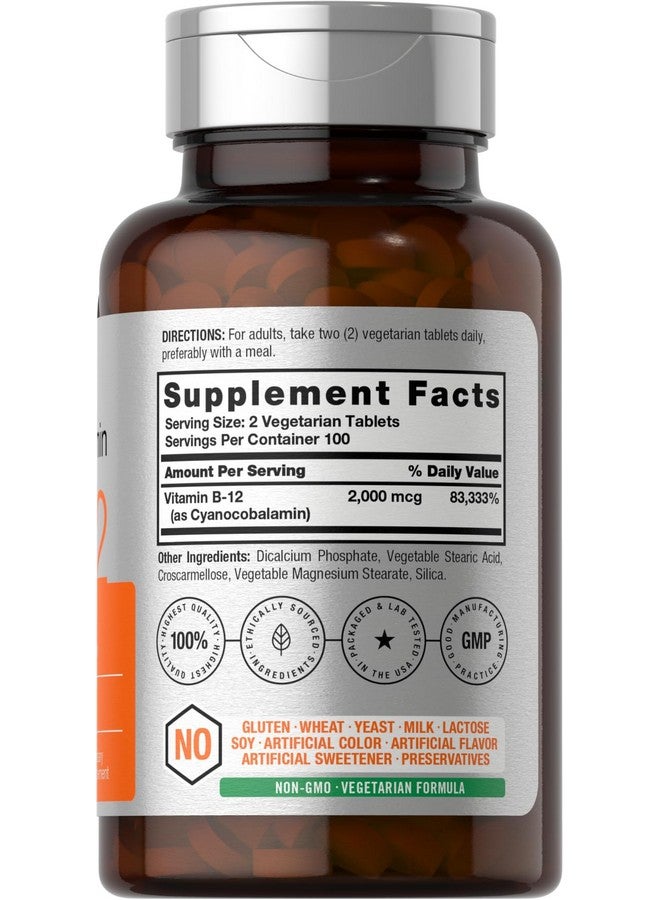 Horbäach B12 Vitamin 2000 mcg | 200 Tablets | Vegetarian Supplement | Non-GMO & Gluten Free - Image 2