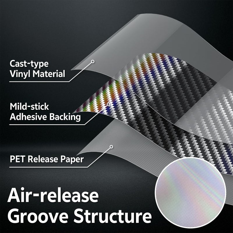 Foneso 2D Holographic Carbon Fiber Vinyl Wrap, Foneso High Gloss Silver Rainbow Chrome Wrapping Vinyl Film with Air Release Technology Auto DIY Paint Replacement Wrap Roll 1ft x 5ft - Image 4