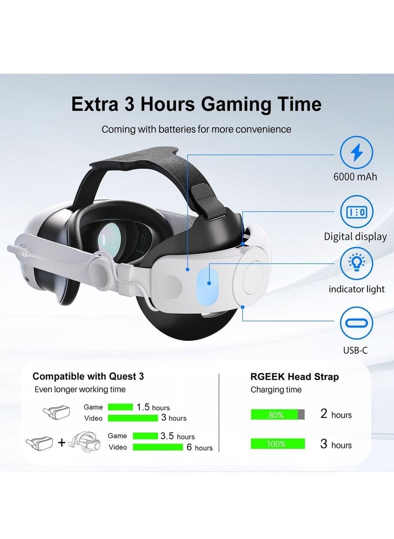 Generic - Head Strap With Battery Pack For Quest 3: 6000mAh Elite Strap Replacement Adjustable Headstrap VR Accessories For Quest 3 - Image 1