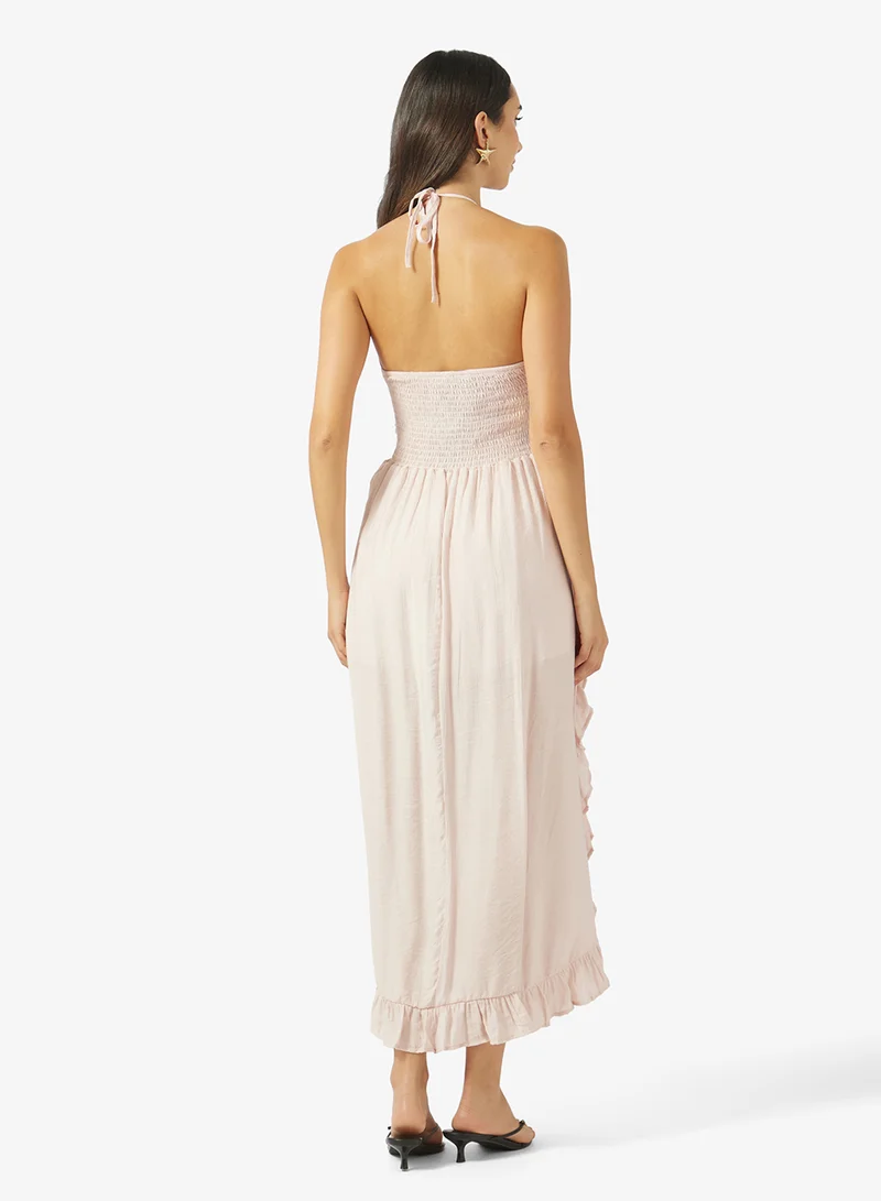 Ginger Halter Neck Pleated Maxi Dress