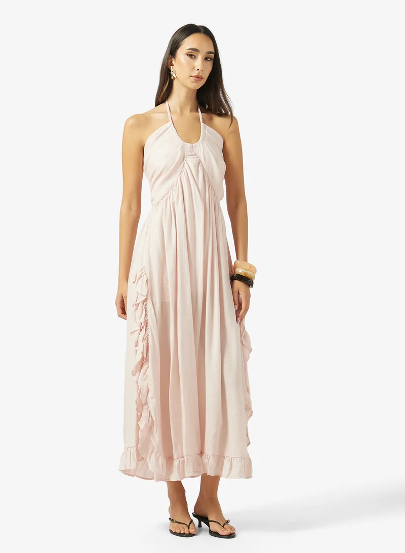 Ginger Halter Neck Pleated Maxi Dress