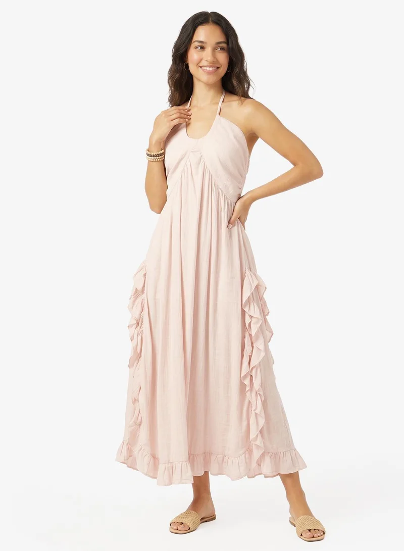 Ginger Halter Neck Pleated Maxi Dress