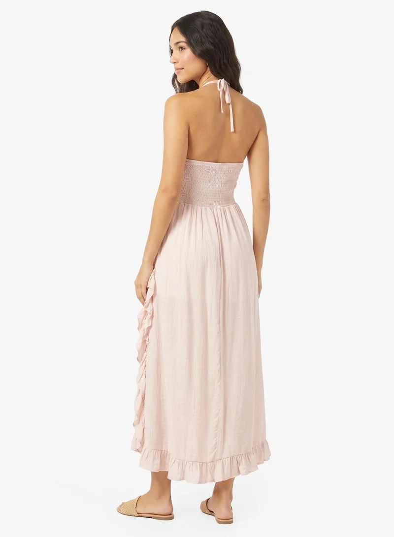 Ginger Halter Neck Pleated Maxi Dress