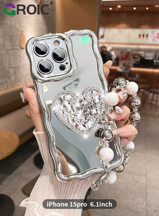 Compatible with iPhone 15 Pro Case,Mirror Wave Senior Silver Cute Phone Cover with 3D Love Heart Stand,Lens Protection Protector Shockproof Phone Shell for iPhone 15 Pro 6.1 Inch - pzsku/Z9FAD343EFFA6BE8061D6Z/45/_/1695796361/f1c8d067-f022-4ec1-ba6c-8ca29589a4dd