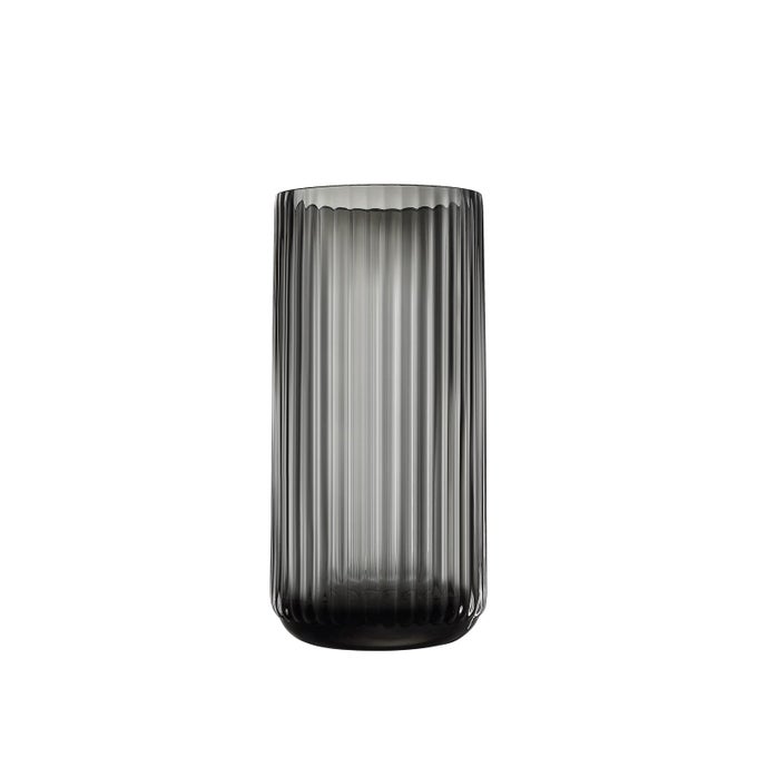 SMALL CYLINDER RIBBED GREY GLASS FLOWER VASE FOR FARMHOUSE DINING TABLE CENTERPIECES DECOR