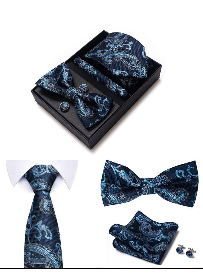5 pcs high-end tie for men business professional formal tie bow tie cufflinks square scarf fashion accessories gift box  - Image 2