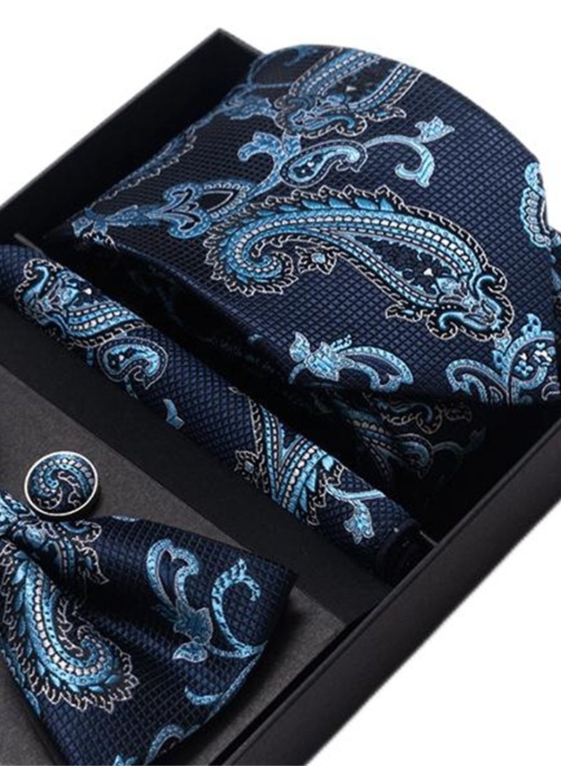 5 pcs high-end tie for men business professional formal tie bow tie cufflinks square scarf fashion accessories gift box  - Image 4