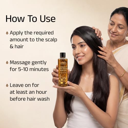 Vedix Keshamrut Herbs Infused Ayurvedic Hair Oil With Bhringraj, Amla & Rosemary I Control Hair Fall & Boost Hair Growth I 16+ Whole Herbs, Leaves & Flowers I For Men & Women I No Mineral Oils & Chemicals (200ml) - Image 5