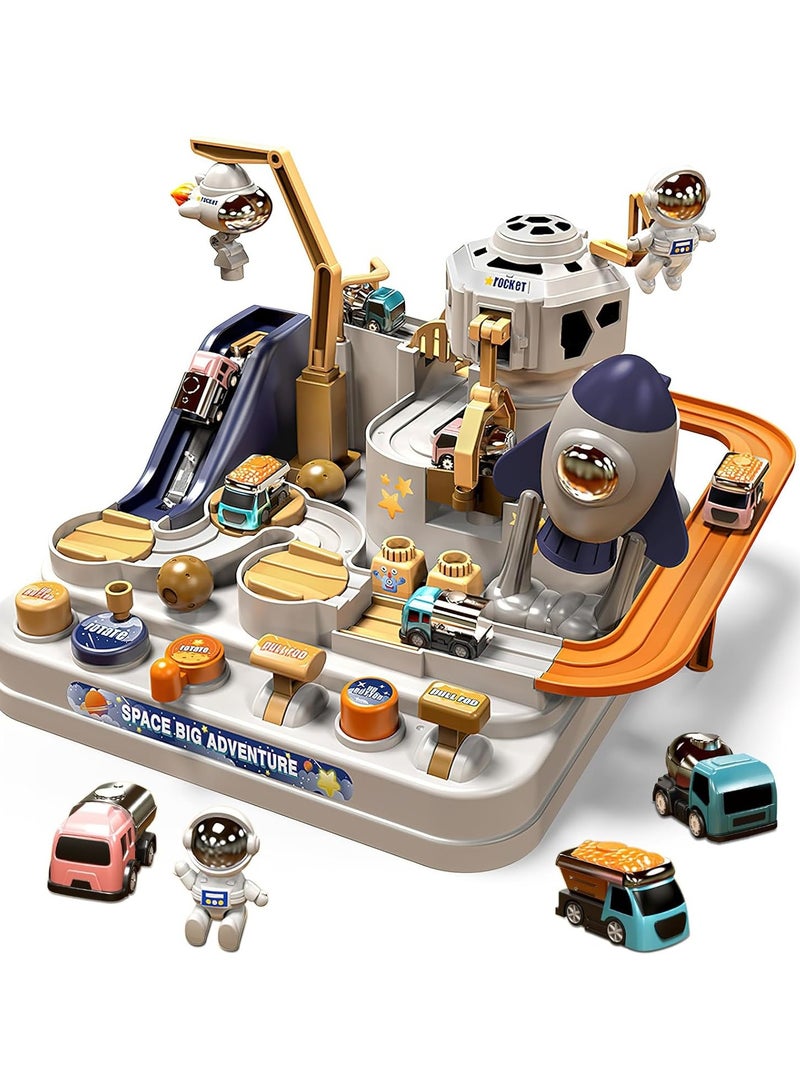 لعبة مسار سباق الأطفال، لعبة مغامرة السيارة، لعبة سفينة الفضاء، لغز السكك الحديدية، مسار إنقاذ المدينة، مجموعة لعب مغناطيسية، لعبة تعليمية تعليمية، مسار سباق للأطفال الصغار مع 3 سيارات صغيرة - Image 1