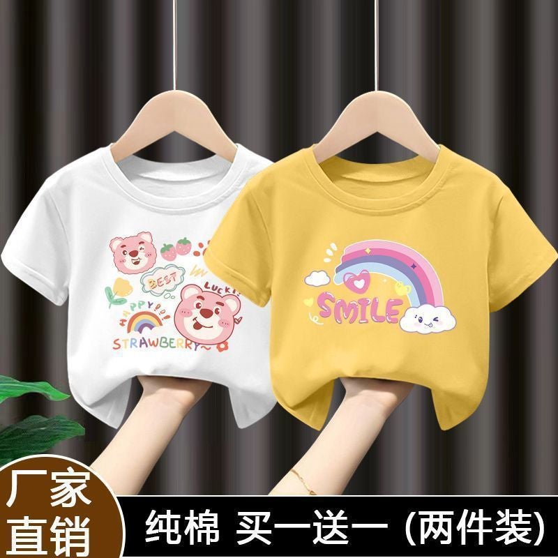Summer 100 Cotton Girls Short-Sleeved T-Shirt Cartoon All-Match Half-Sleeved T-Shirt New Style 12 - Image 1