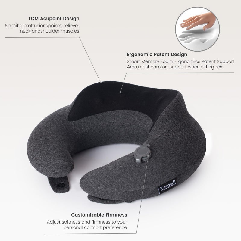 Keemall Inflatable Neck Pillow, Premium Travel Neck Pillow for Airplane Headrest Sleep - 3rd Generation, Double Comfort Plane Pillow for Long Flight - Image 2