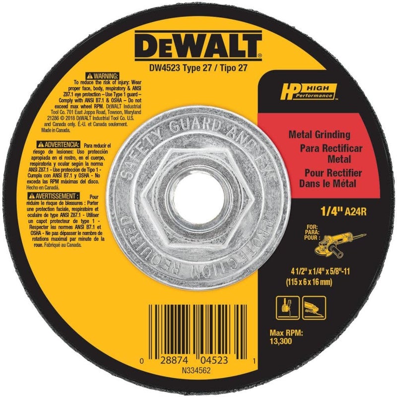 DEWALT Grinding Wheel, General Purpose for Metal, 4-1/2-Inch x 1/4-Inch x 5/8-Inch (DW4523) - Image 1