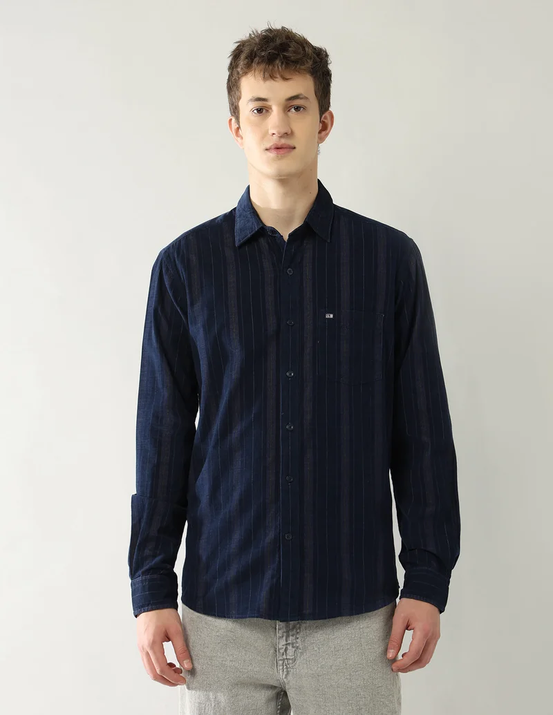 Arrow Navy Vertical Striped Slim Fit Shirt for Men | Best Price UAE