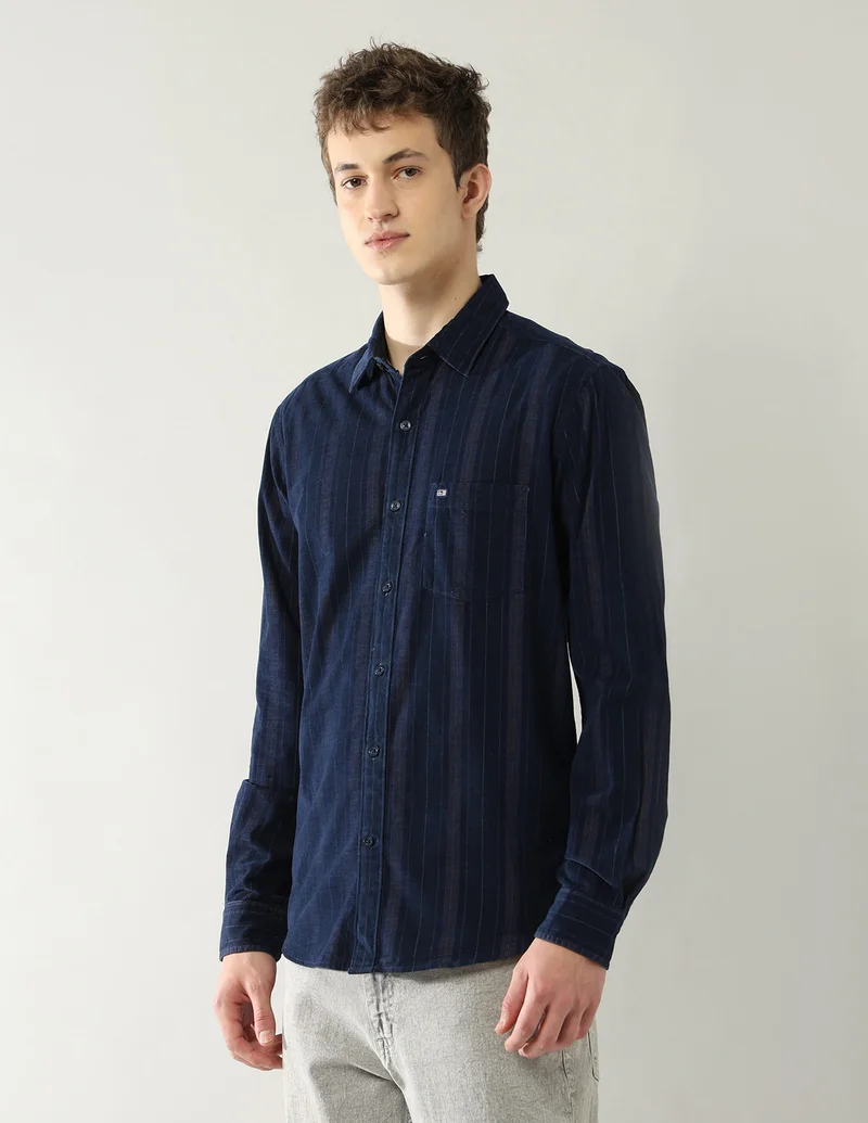 Arrow Navy Vertical Striped Slim Fit Shirt for Men | Best Price UAE